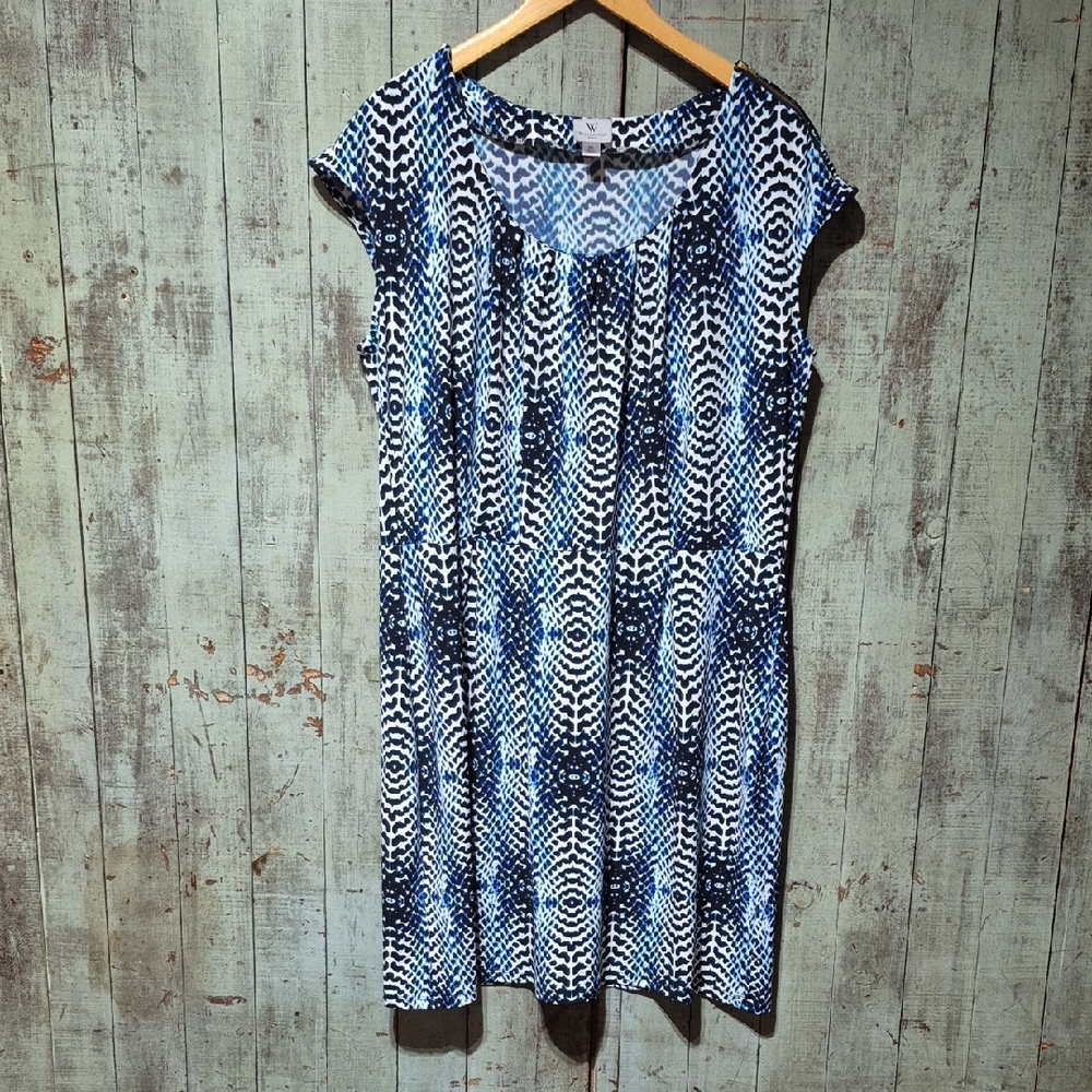 Worthington Woman Blue, Black & White Abstract Print Dress